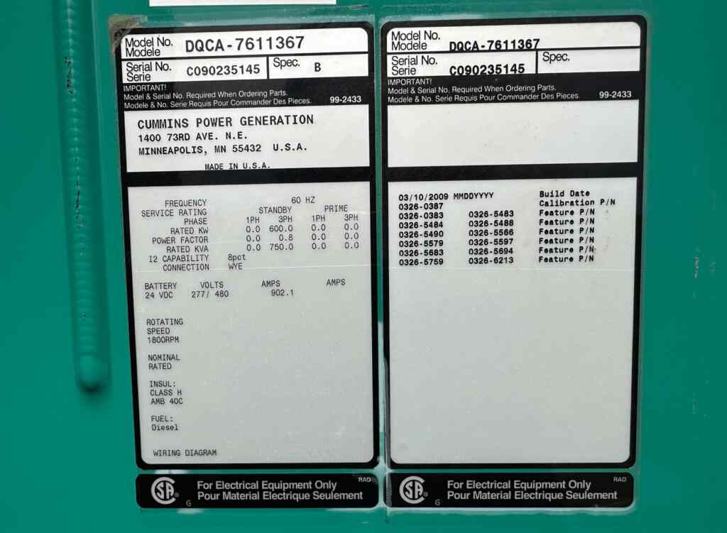 Cummins DQCA Standby Diesel Generator - Tier 2